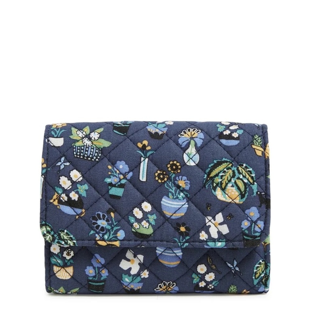 Vera Bradley Women's Cotton RFID Riley Compact Wallet Plants NWOT